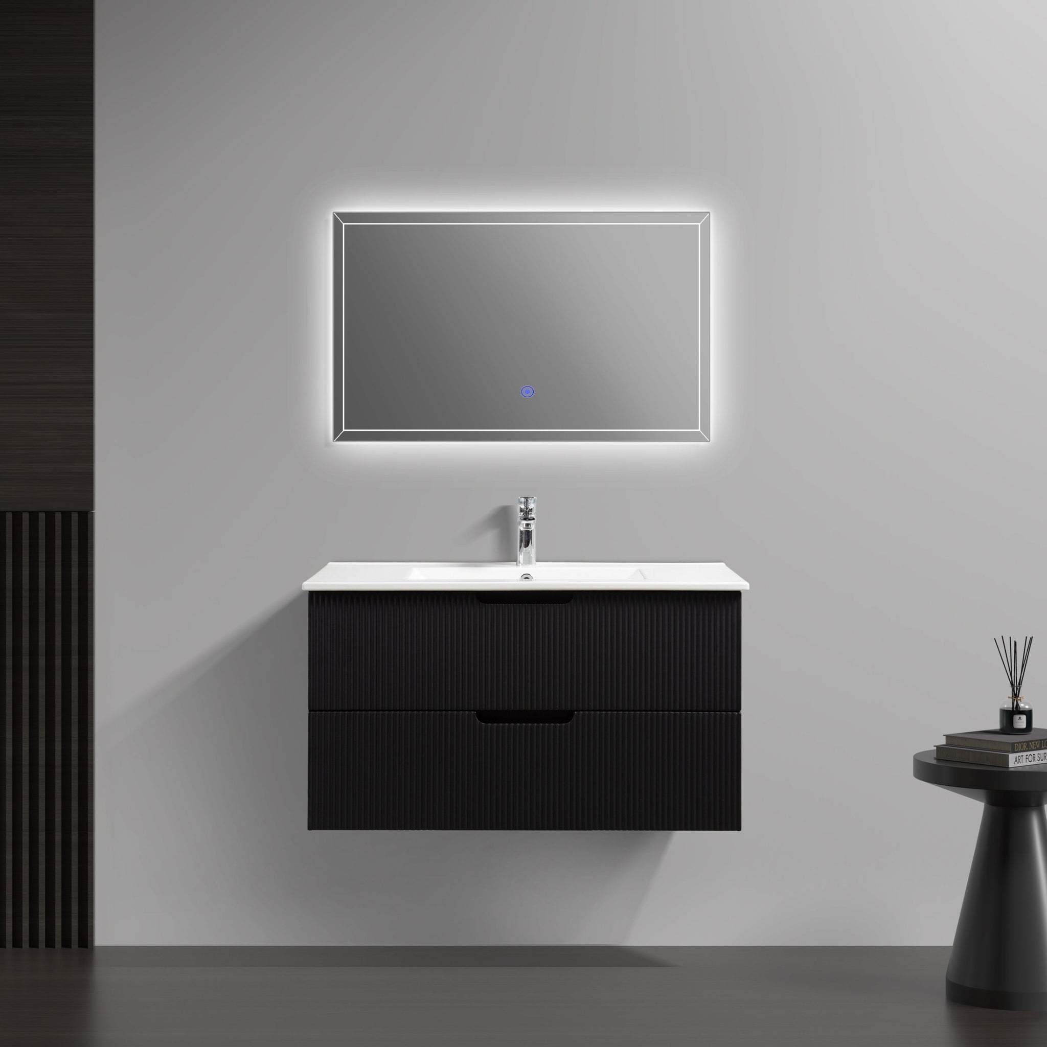 Kelsa 900 Fluted Matte Black Wall Hung Vanity | Indulge Bathroom