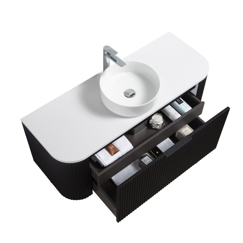Ronda 1200 Curved Matte Black Fluted Wall Hung Vanity | Indulge Bathroom