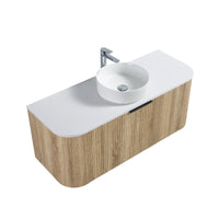 Ronda 1200 Curved White Oak Fluted Wall Hung Vanity | Indulge Bathroom
