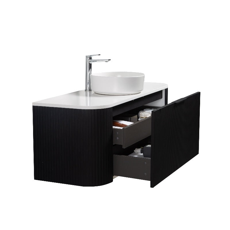 Ronda 1200 Curved Matte Black Fluted Wall Hung Vanity | Indulge Bathroom