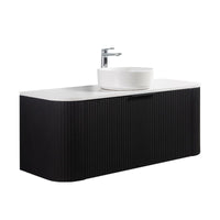 Ronda 1200 Curved Matte Black Fluted Wall Hung Vanity | Indulge Bathroom