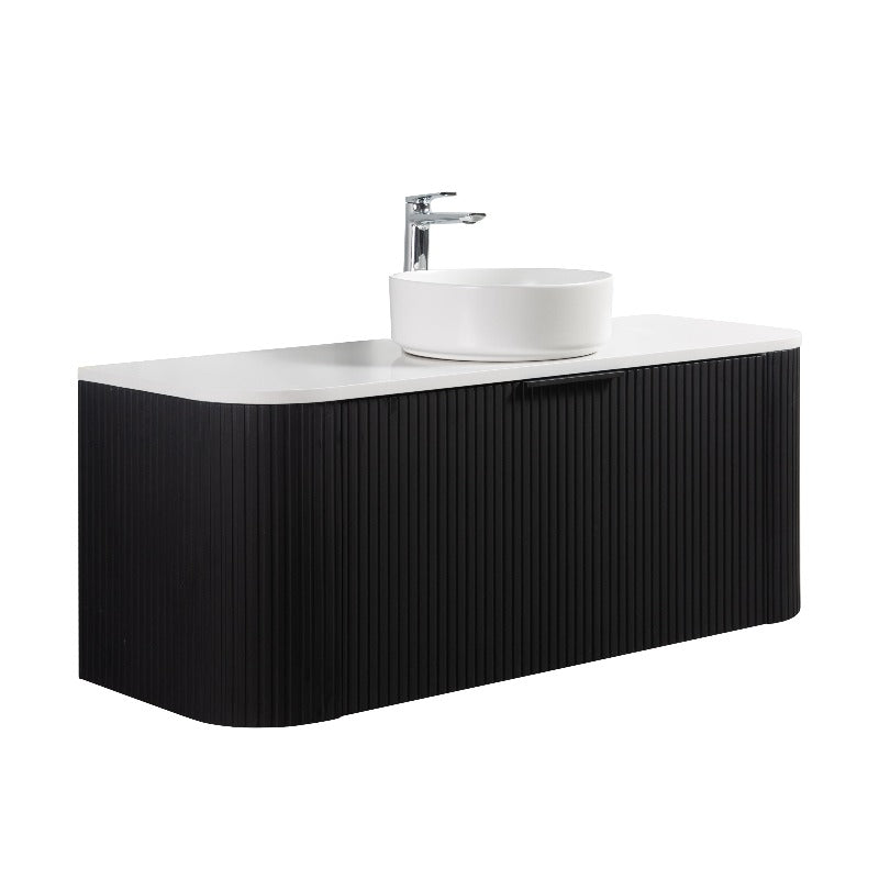 Ronda 1200 Curved Matte Black Fluted Wall Hung Vanity | Indulge Bathroom