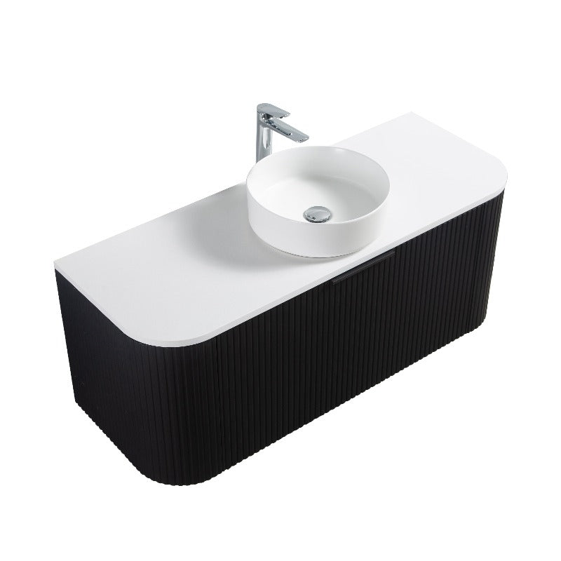 Ronda 1200 Curved Matte Black Fluted Wall Hung Vanity | Indulge Bathroom