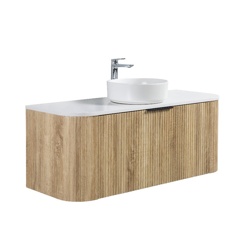 Ronda 1200 Curved White Oak Fluted Wall Hung Vanity | Indulge Bathroom