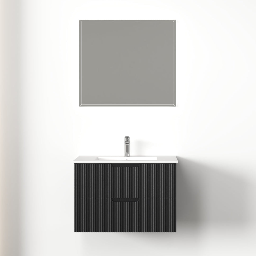 Kelsa 750 Fluted Matte Black Wall Hung Vanity | Indulge Bathroom
