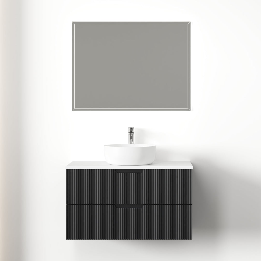 Kelsa 900 Fluted Matte Black Wall Hung Vanity | Indulge Bathroom