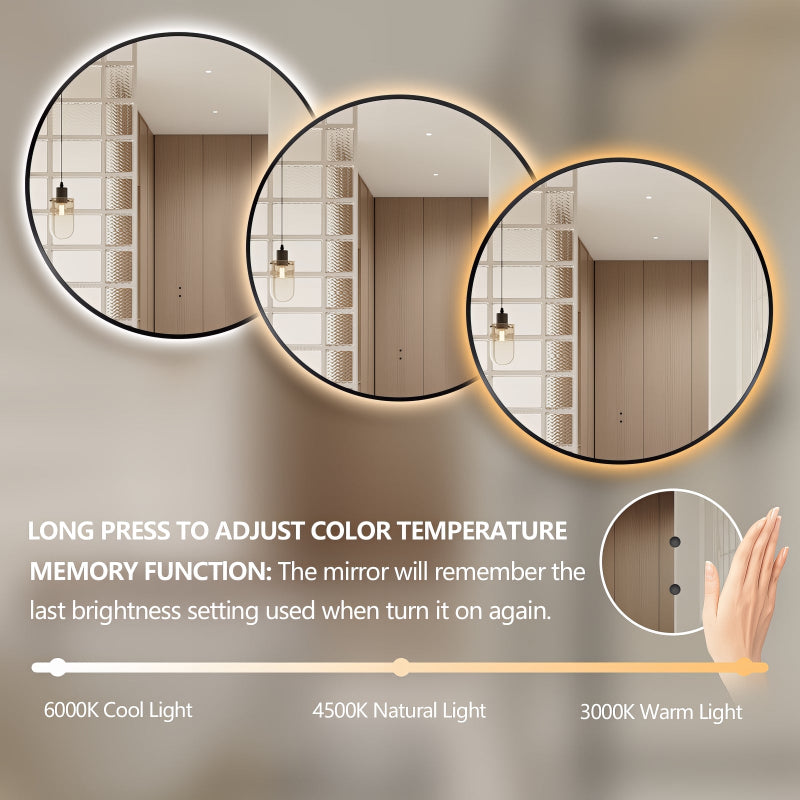 Round Touchless Back-Lit Matte Black 800mm LED Mirror - Three Light Temperatures | Indulge Bathroom