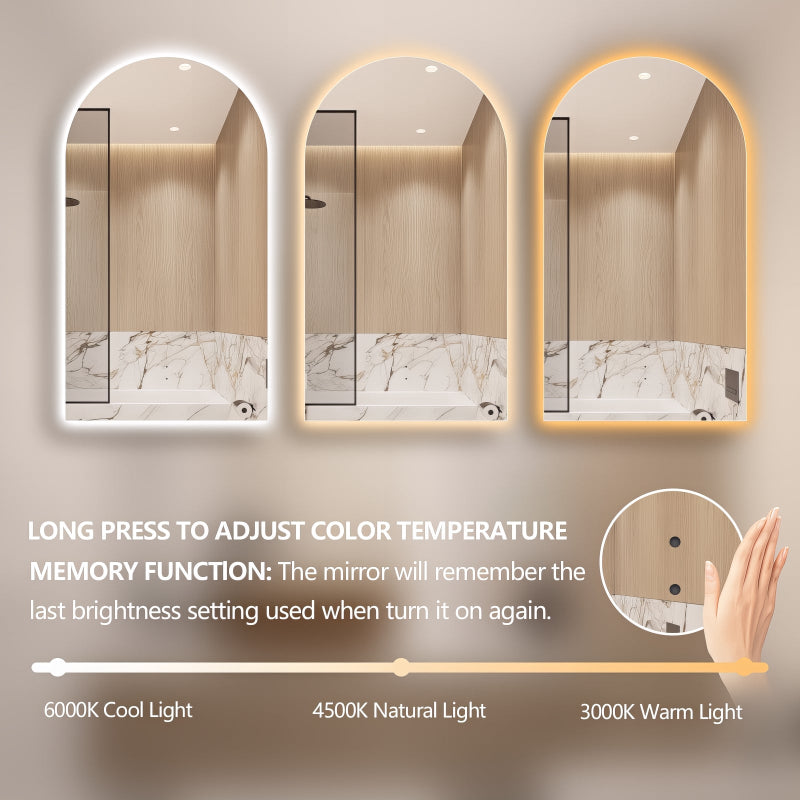 Arched Touchless 600 x 900 LED Mirror - Three Light Temperatures | Indulge Bathroom