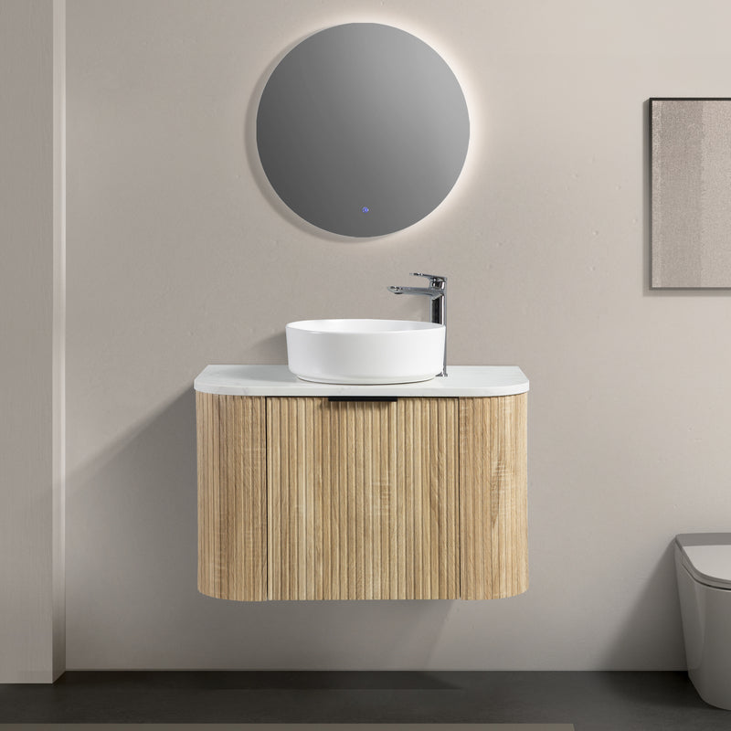 Ronda 750 Curved White Oak Fluted Wall Hung Vanity | Indulge Bathroom