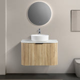 Ronda 750 Curved White Oak Fluted Wall Hung Vanity | Indulge Bathroom