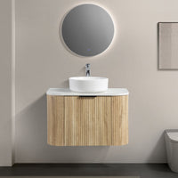 Ronda 750 Curved White Oak Fluted Wall Hung Vanity | Indulge Bathroom