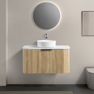 Ronda 900 Curved White Oak Fluted Wall Hung Vanity | Indulge Bathroom