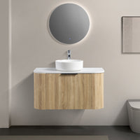 Ronda 900 Curved White Oak Fluted Wall Hung Vanity | Indulge Bathroom