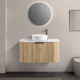 Ronda 900 Curved White Oak Fluted Wall Hung Vanity | Indulge Bathroom