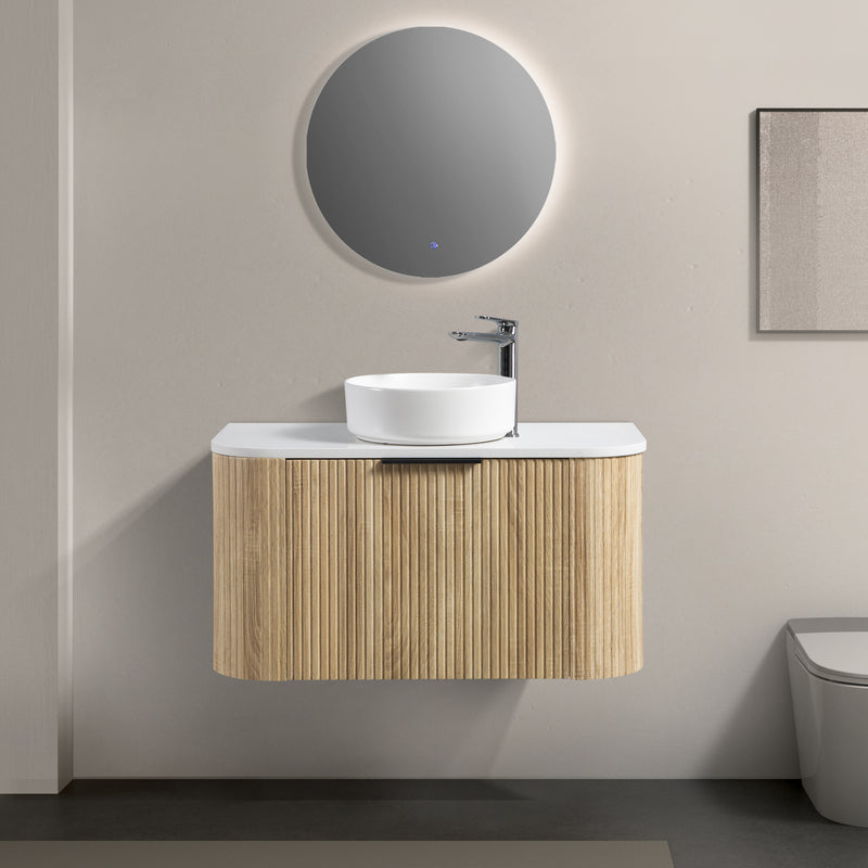 Ronda 900 Curved White Oak Fluted Wall Hung Vanity | Indulge Bathroom