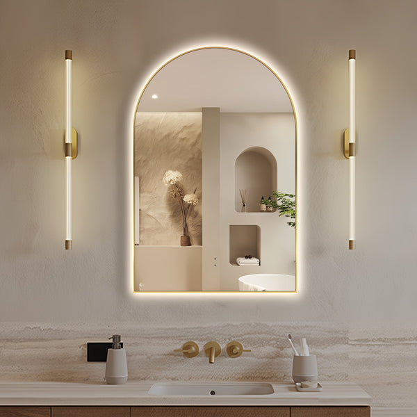 Arched Touchless Back-Lit Brushed Gold LED Mirror - Three Light Temperatures | Indulge Bathroom