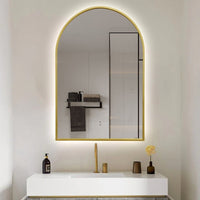 Arched Touchless Back-Lit Brushed Gold LED Mirror - Three Light Temperatures | Indulge Bathroom