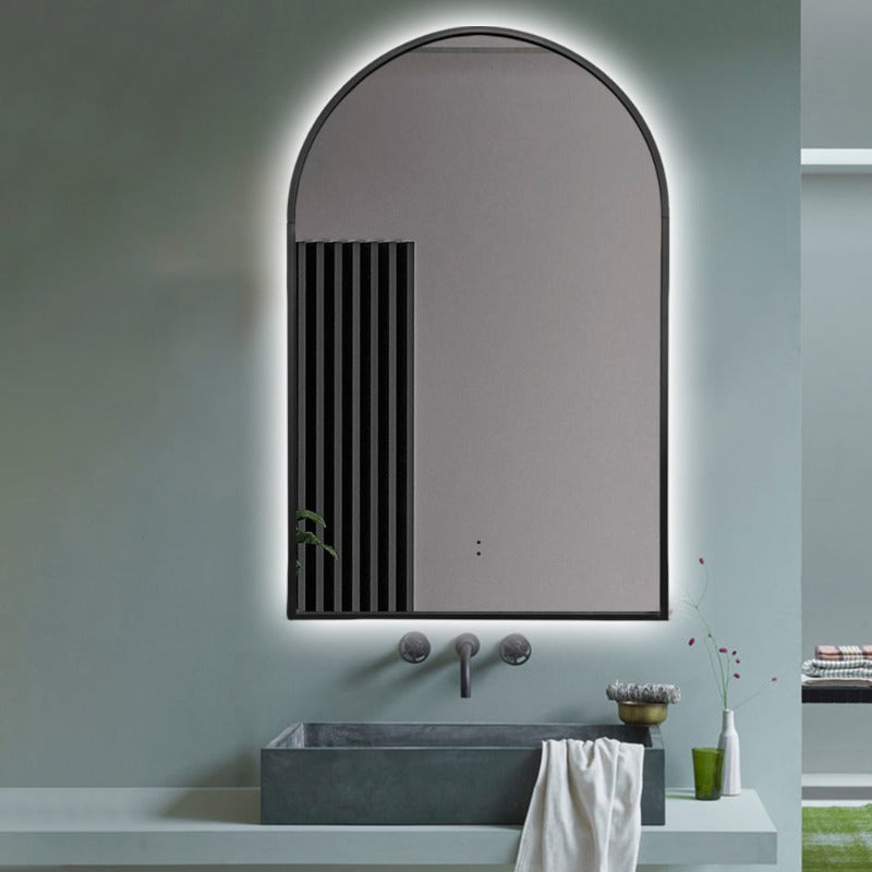 Arched Touchless Back-Lit Matte Black LED Mirror - Three Light Temperatures | Indulge Bathroom