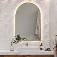 Arched Touchless Back-Lit Brushed Gold LED Mirror - Three Light Temperatures | Indulge Bathroom