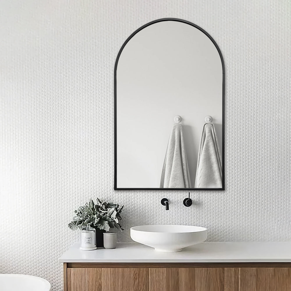 Arched Matte Black 600 x 900 Framed Mirror | Indulge Bathroom
