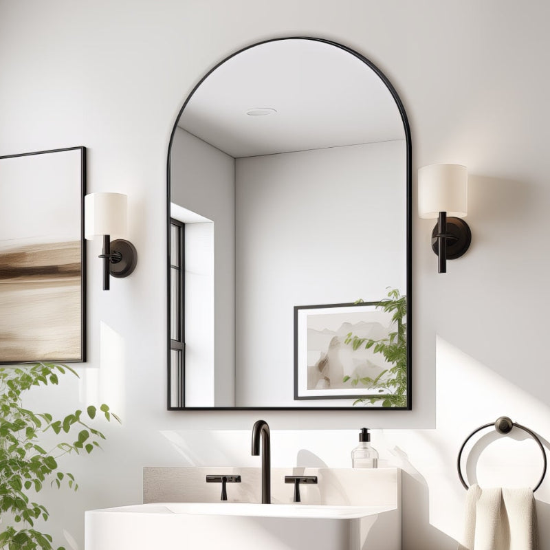 Arched Matte Black 600 x 900 Framed Mirror | Indulge Bathroom