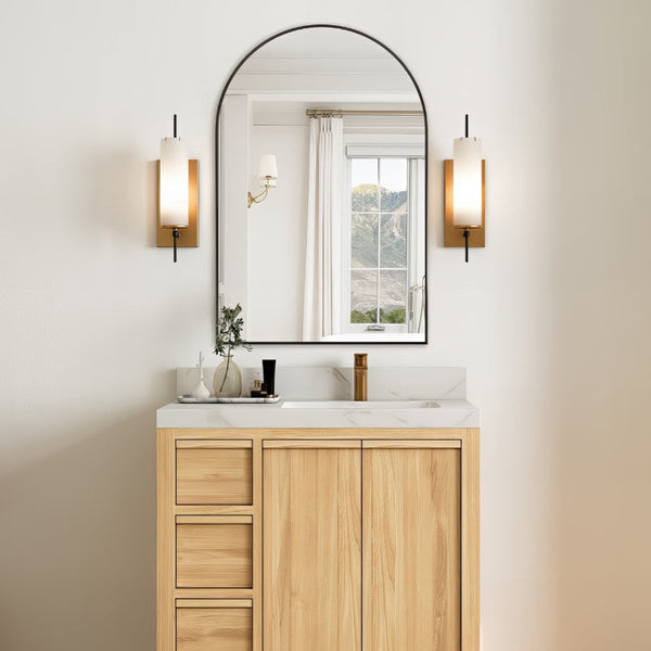 Arched Matte Black 600 x 900 Framed Mirror | Indulge Bathroom