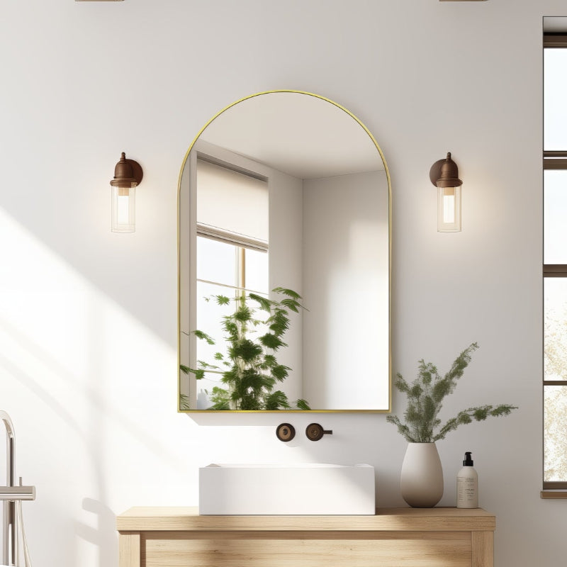 Arched Brushed Gold 600 x 900 Framed Mirror | Indulge Bathroom