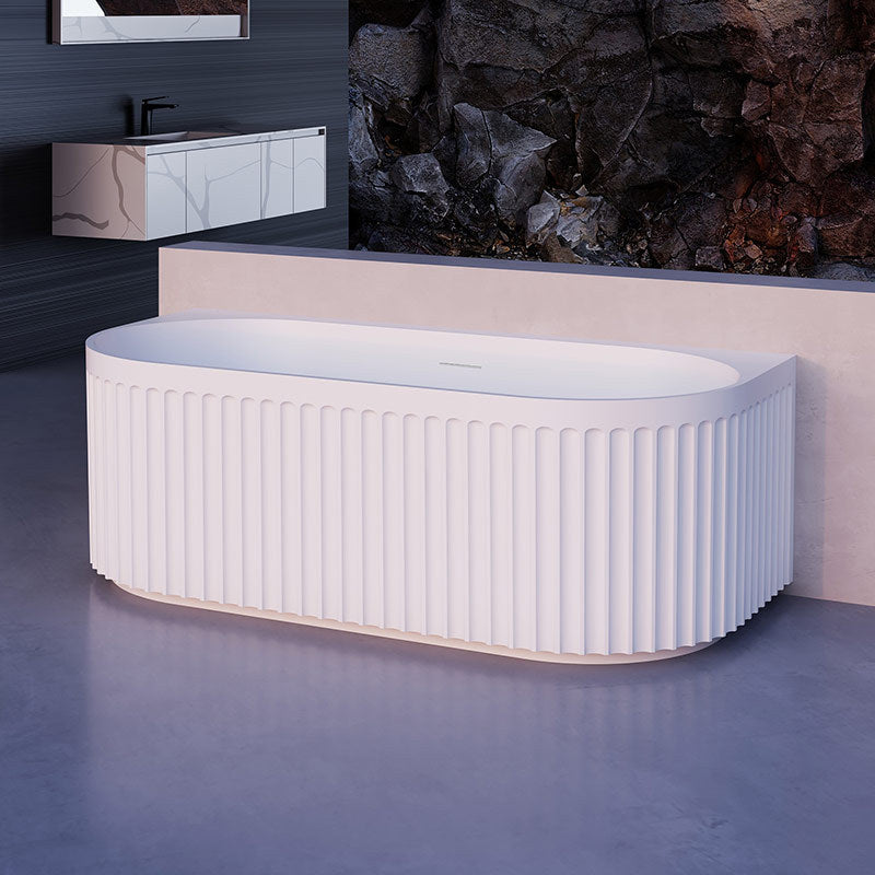 Kelsa Fluted 1700mm Matte White Back to Wall Designer Round Freestanding Bath | Indulge Bathroom