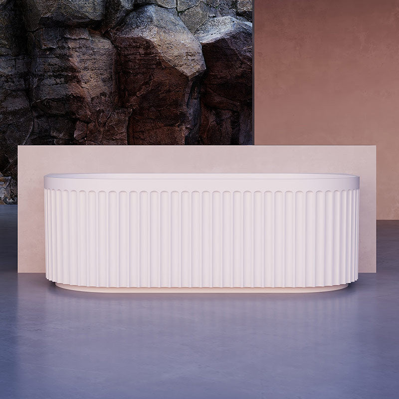 Kelsa Fluted 1700mm Matte White Back to Wall Designer Round Freestanding Bath | Indulge Bathroom