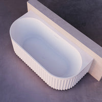 Kelsa Fluted 1500mm Matte White Back to Wall Designer Round Freestanding Bath | Indulge Bathroom