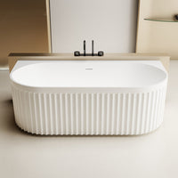 Kelsa Fluted 1500mm Matte White Back to Wall Designer Round Freestanding Bath | Indulge Bathroom
