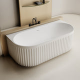 Kelsa Fluted 1700mm Matte White Back to Wall Designer Round Freestanding Bath | Indulge Bathroom