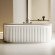 Kelsa Fluted 1500mm Matte White Back to Wall Designer Round Freestanding Bath | Indulge Bathroom