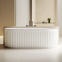Kelsa Fluted 1500mm Matte White Back to Wall Designer Round Freestanding Bath | Indulge Bathroom