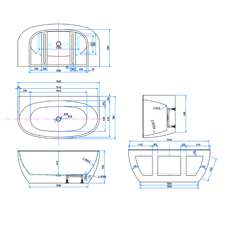 Delta 1500mm Gloss White Back to Wall Oval Freestanding Bath Tub | Indulge Bathroom