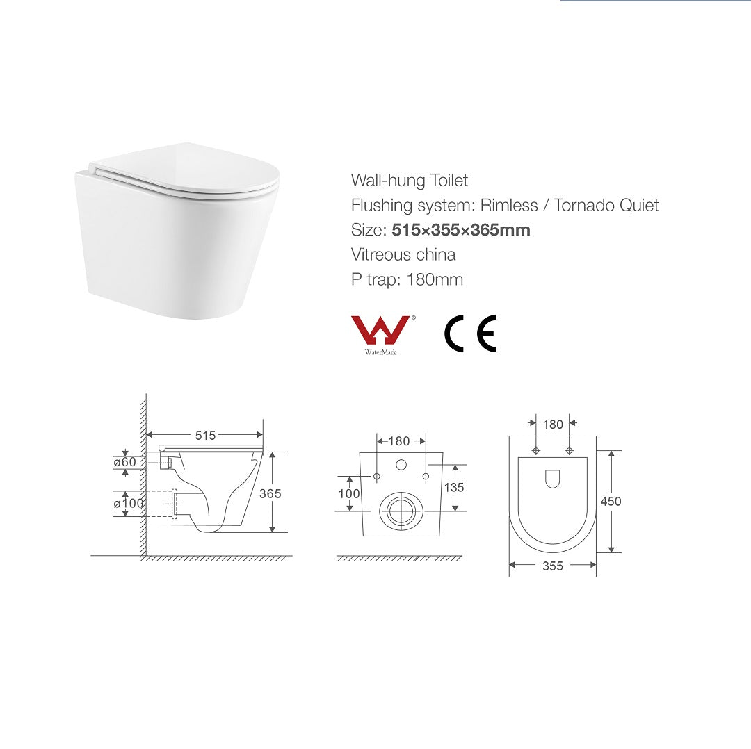 Cesena Rimless Tornado Vortex Wall Hung Toilet Suite Pan | Indulge Bathroom