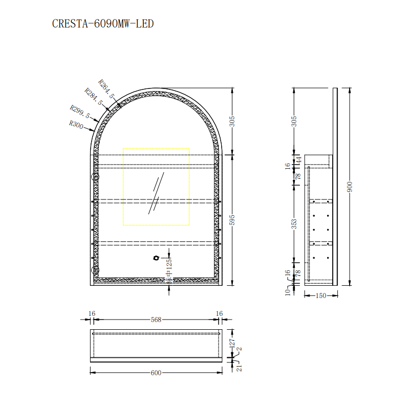 Cresta LED Matte White Arched Shaving Cabinet | Indulge Bathroom