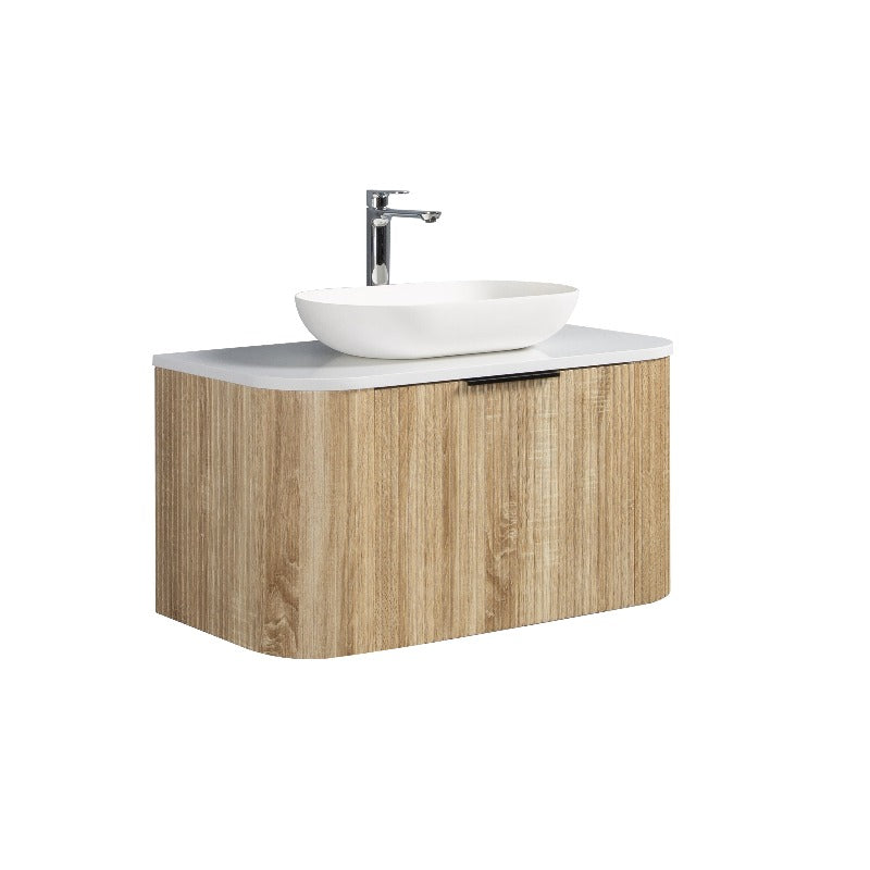 Ronda 900 Curved White Oak Fluted Wall Hung Vanity | Indulge Bathroom