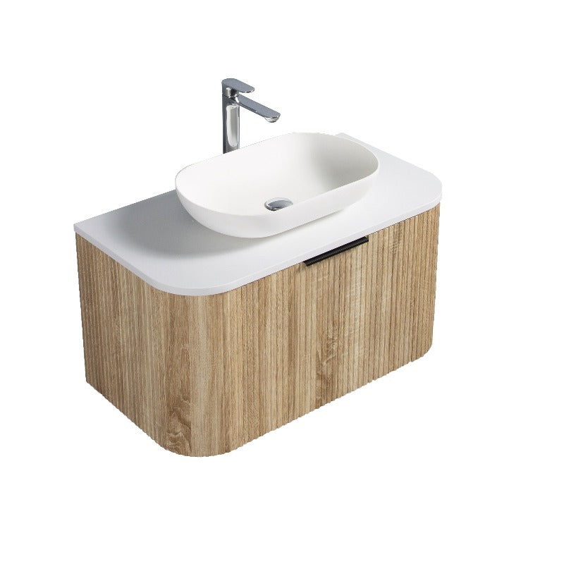 Ronda 900 Curved White Oak Fluted Wall Hung Vanity | Indulge Bathroom