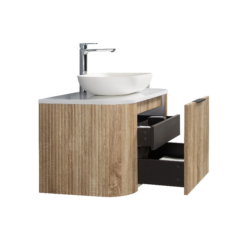 Ronda 900 Curved White Oak Fluted Wall Hung Vanity | Indulge Bathroom