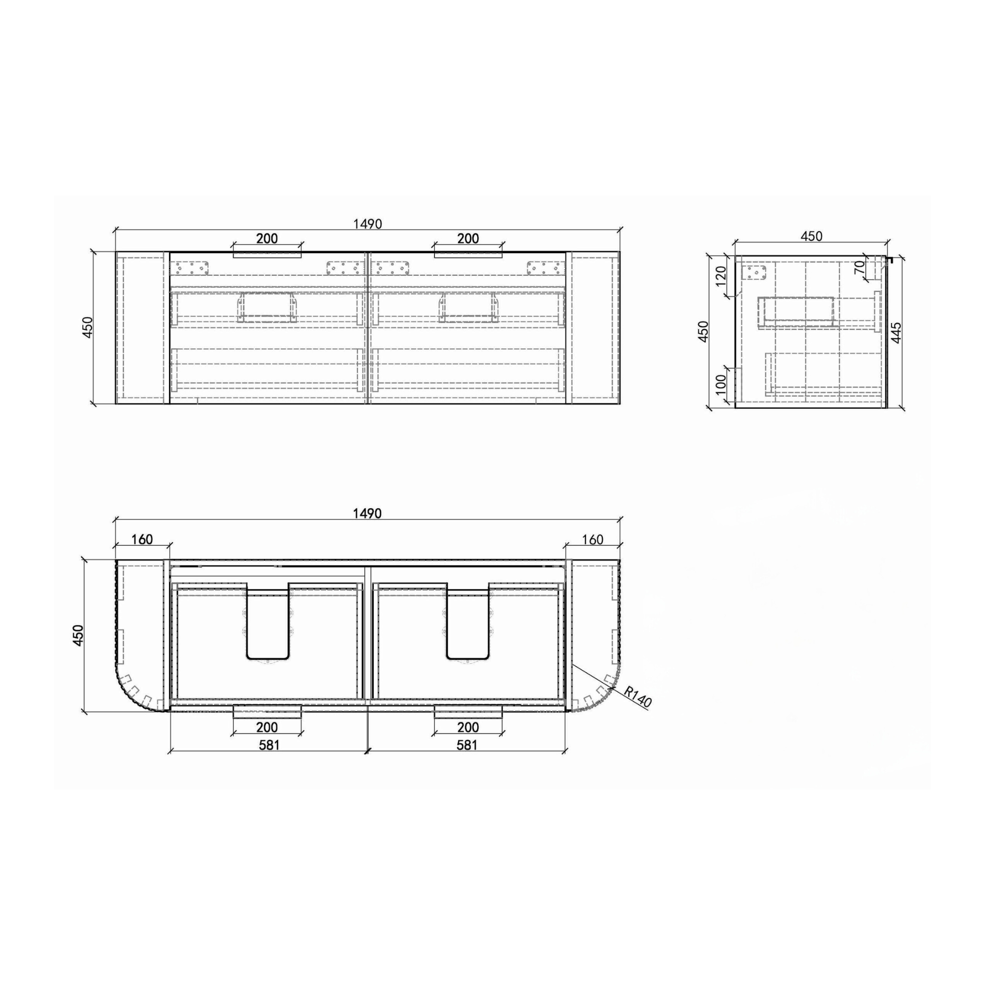 Ronda 1500 Curved Double Matte Black Fluted Wall Hung Vanity | Indulge Bathroom