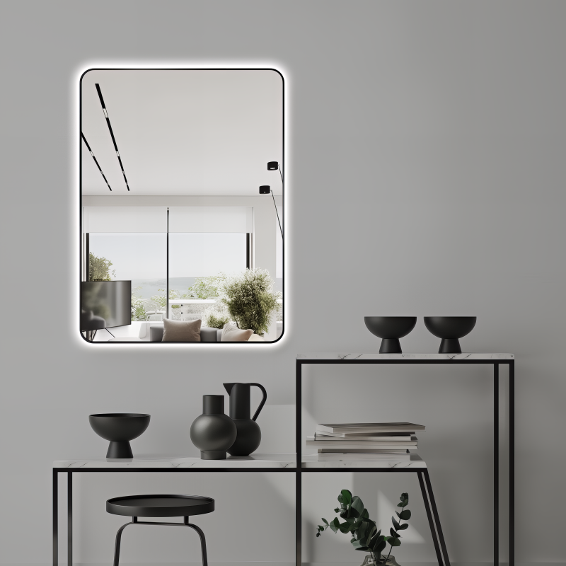 Curva Rectangle Matte Black 600 x 800 Touchless LED Mirror - Three Light Temperatures | Indulge Bathroom