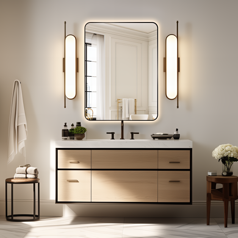 Curva Rectangle Matte Black 600 x 800 Touchless LED Mirror - Three Light Temperatures | Indulge Bathroom