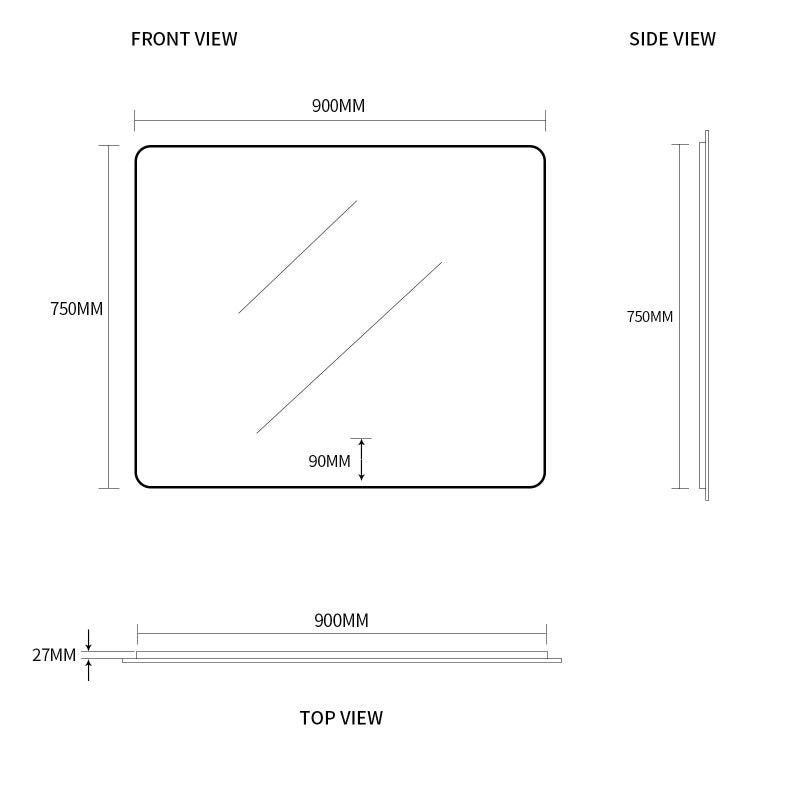 Curva Rectangle 900 x 750 Touchless LED Mirror - Three Light Temperatures | Indulge Bathroom