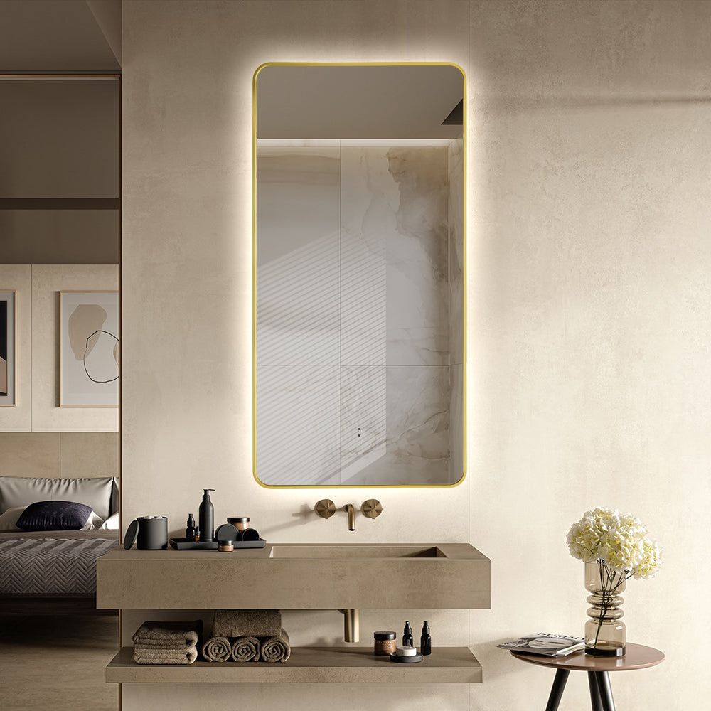 Curva Rectangle Brushed Gold 450 x 900 Touchless LED Mirror - Three ...