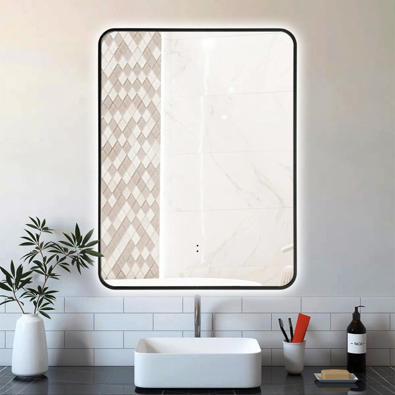 Curva Rectangle Matte Black 600 x 800 Touchless LED Mirror - Three Light Temperatures | Indulge Bathroom