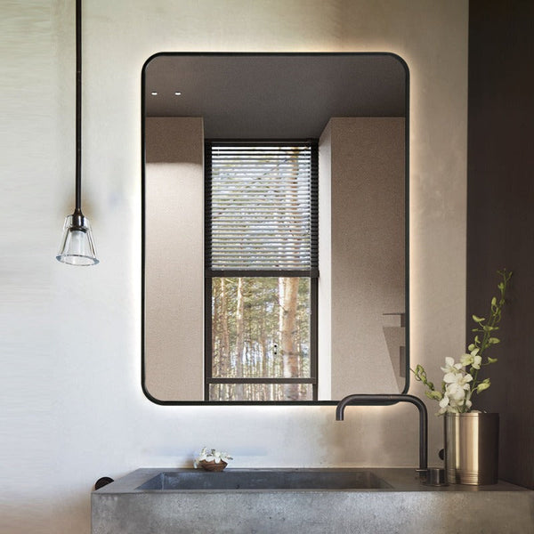Curva Rectangle Matte Black 600 x 800 Touchless LED Mirror - Three Light Temperatures | Indulge Bathroom