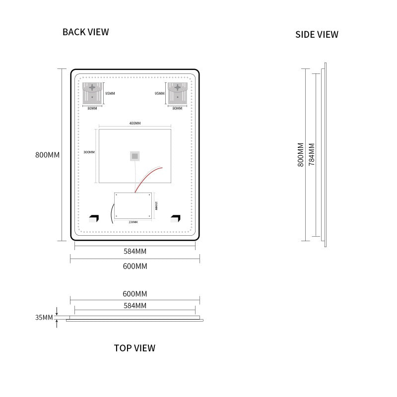 Curva Rectangle Matte Black 600 x 800 Touchless LED Mirror - Three Light Temperatures | Indulge Bathroom