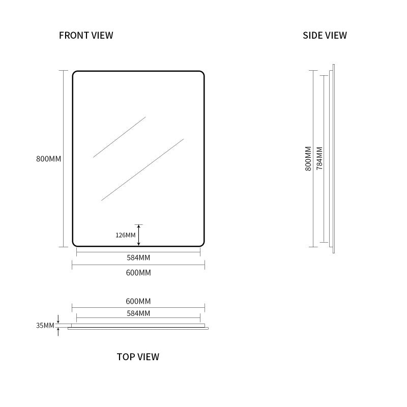 Curva Rectangle Matte Black 600 x 800 Touchless LED Mirror - Three Light Temperatures | Indulge Bathroom