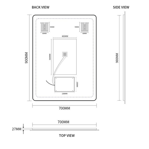 Curva Rectangle 700 x 900 Touchless LED Mirror - Three Light Temperatures | Indulge Bathroom